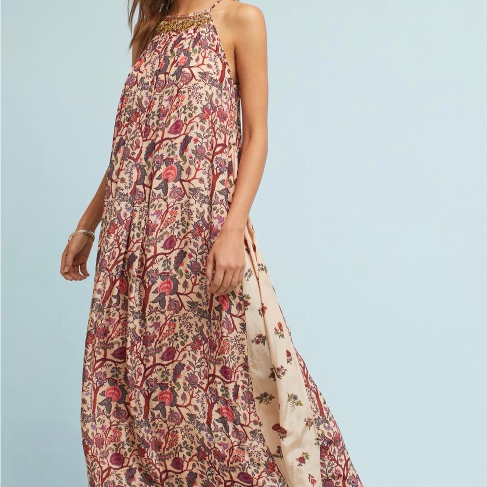 Floral Maxi Dress with Pink and Cream Accents